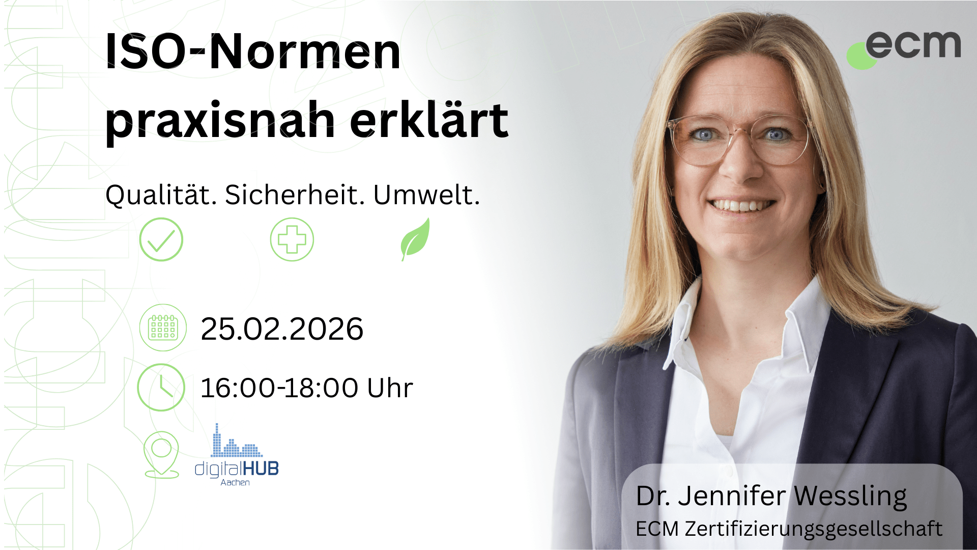 Das Bild zeigt die Referentin Jennifer Wessling und die Eckdaten der Schulung